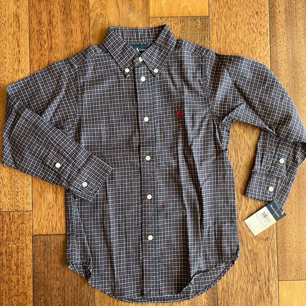 Ralph Lauren Navy and Red Checkered Kids Button-Down Shirt